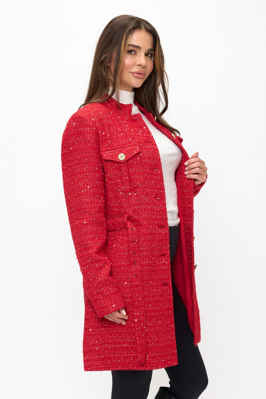 Vivienne Tweed Longline Coat - Red