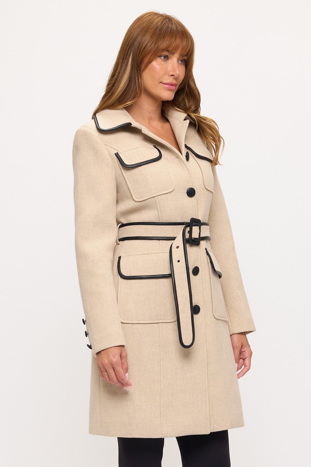 Two Tone Belted Peacoat