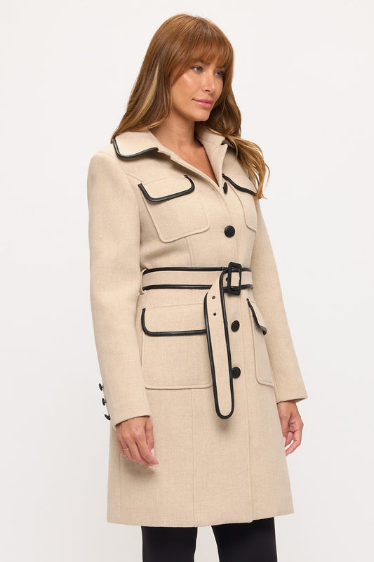 Two Tone Belted Peacoat