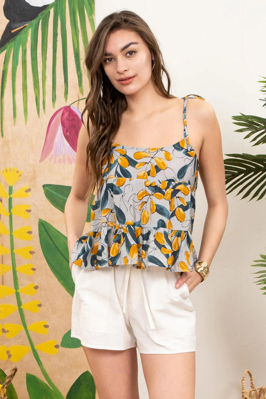 Leaf Print Babydoll Tank