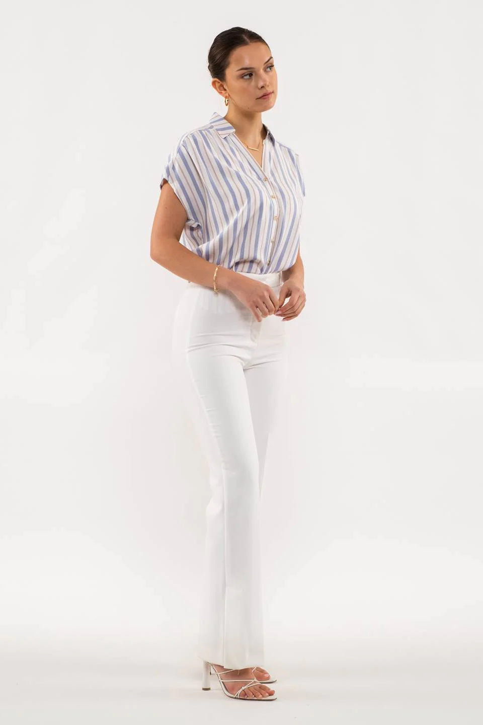 Collared Striped Button Up Top