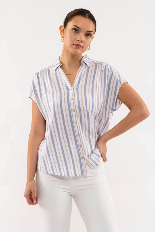 Collared Striped Button Up Top