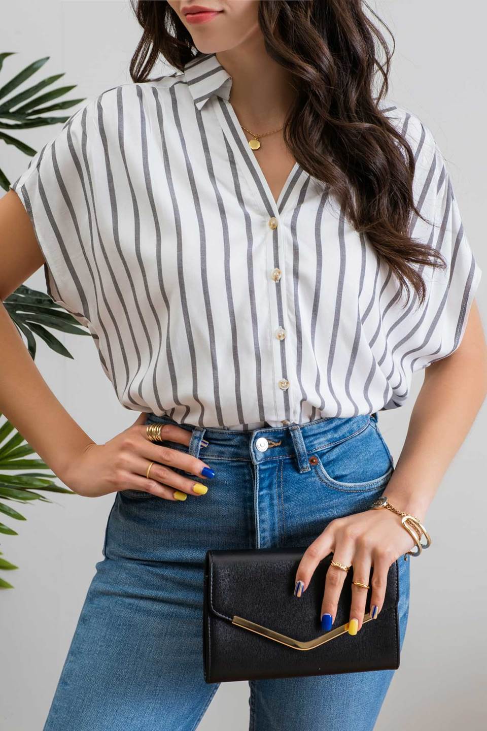 Collared Dolman Sleeve Striped Top