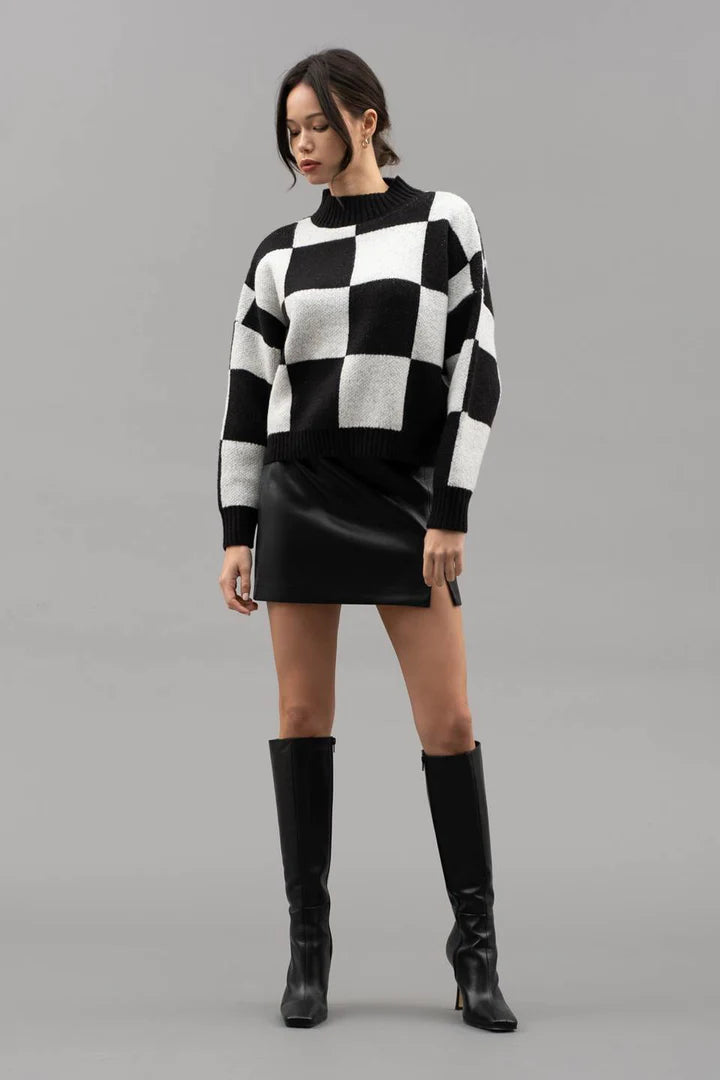 Checkered Crewneck Sweater - Black