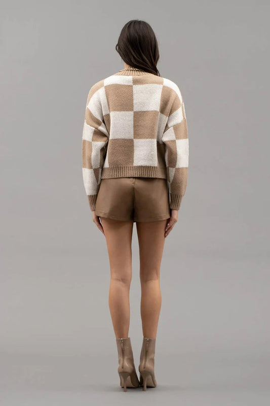 Checkered Crewneck Sweater - Ivory