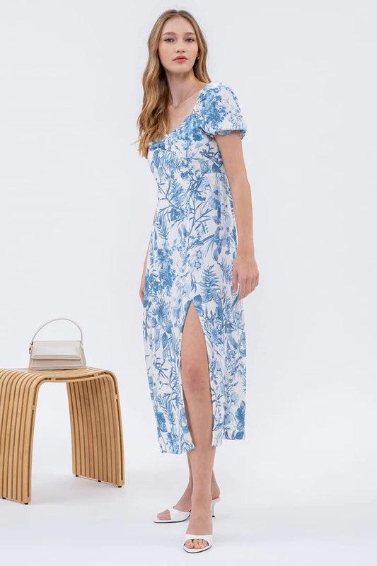 Leaf Print Side Slit Dress