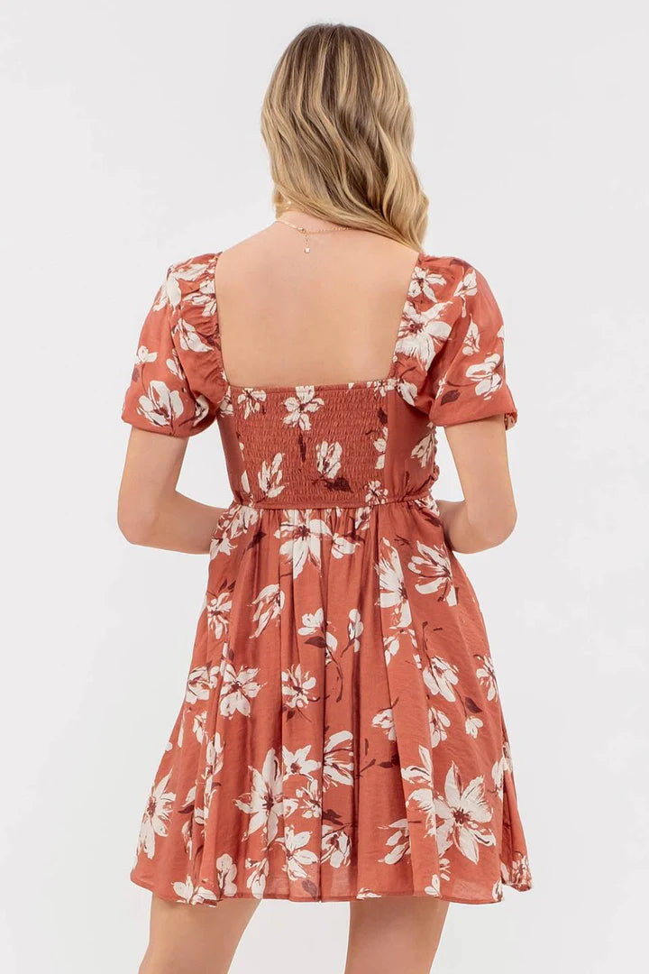 Pleated Puff Sleeve Dress