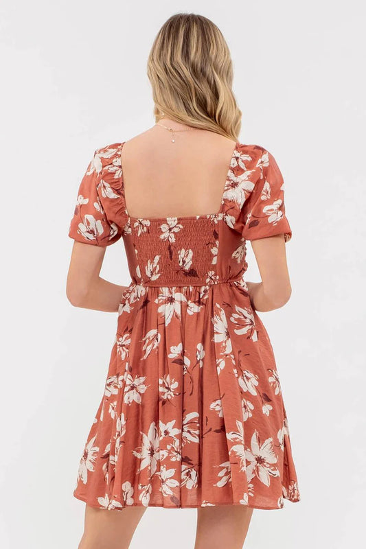 Pleated Puff Sleeve Dress