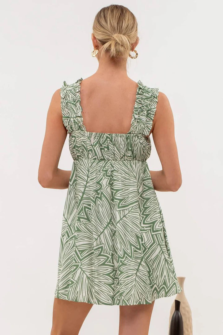 Ruched Strap Leaf Dress