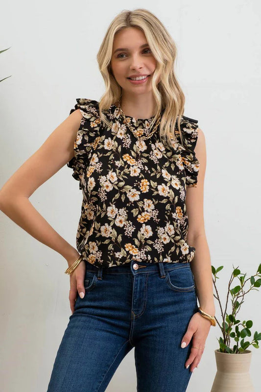 Ruffle Trim Floral Top