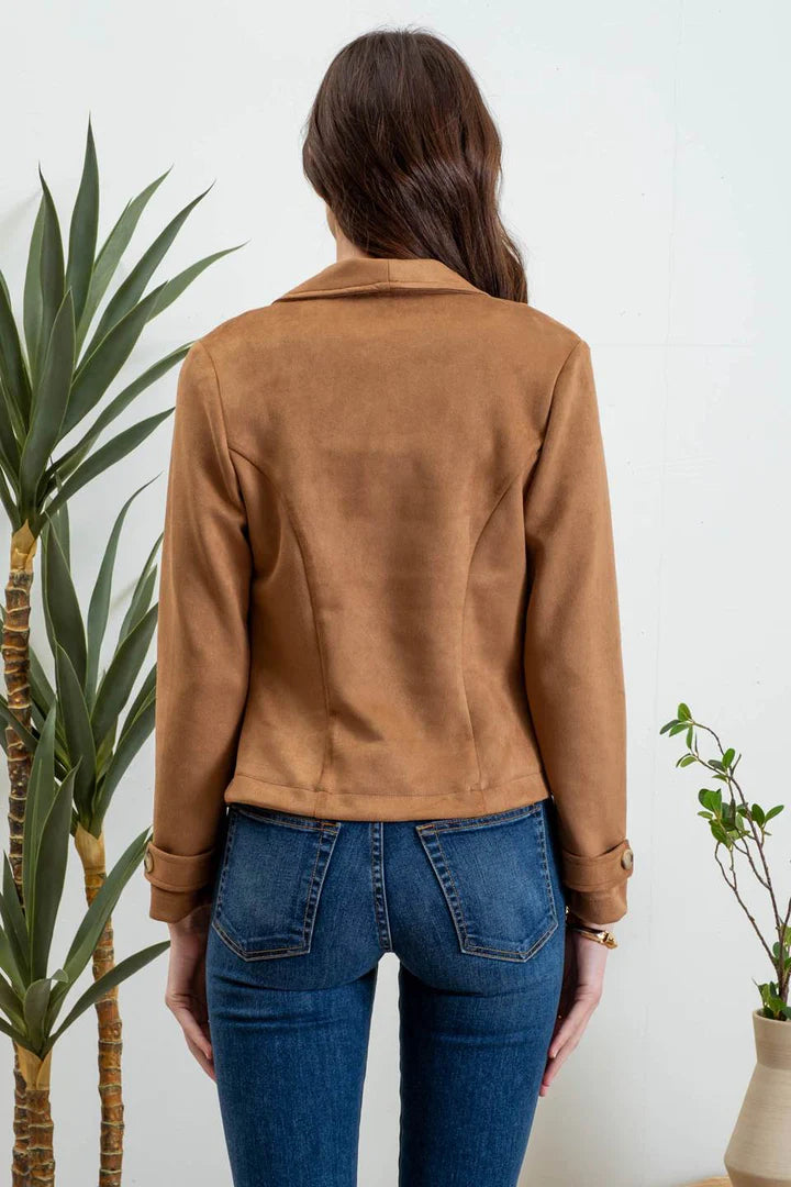 Faux Suede Zip Jacket - Camel
