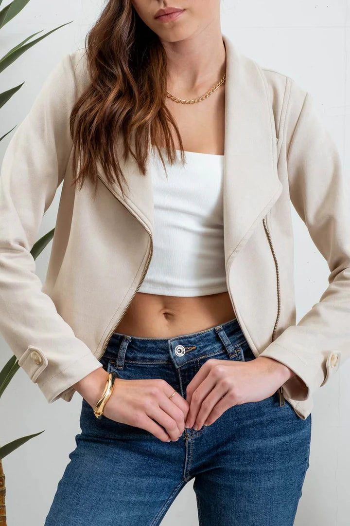 Faux Suede Zip Jacket - Khaki