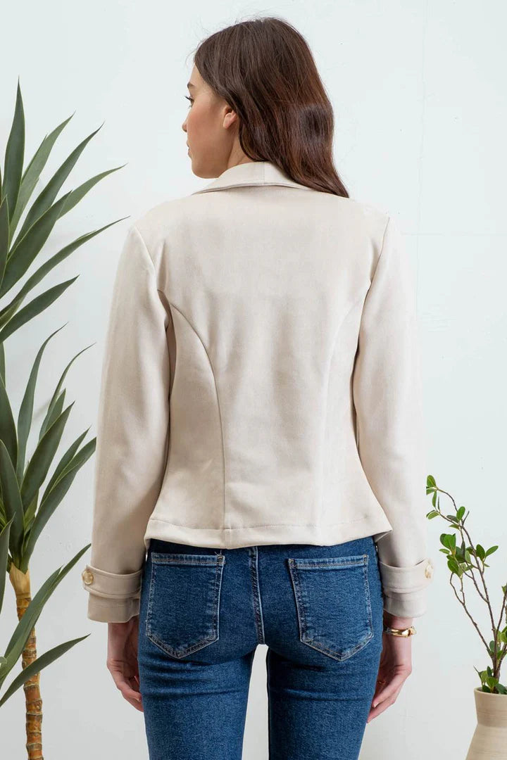 Faux Suede Zip Jacket - Khaki
