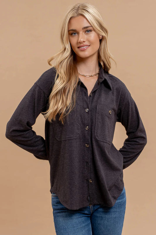 Button Down Shacket - Charcoal