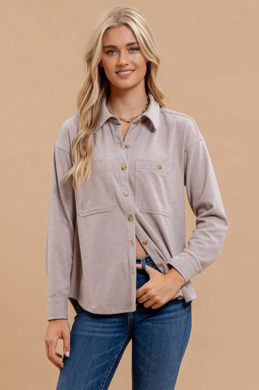 Button Down Shacket - Taupe