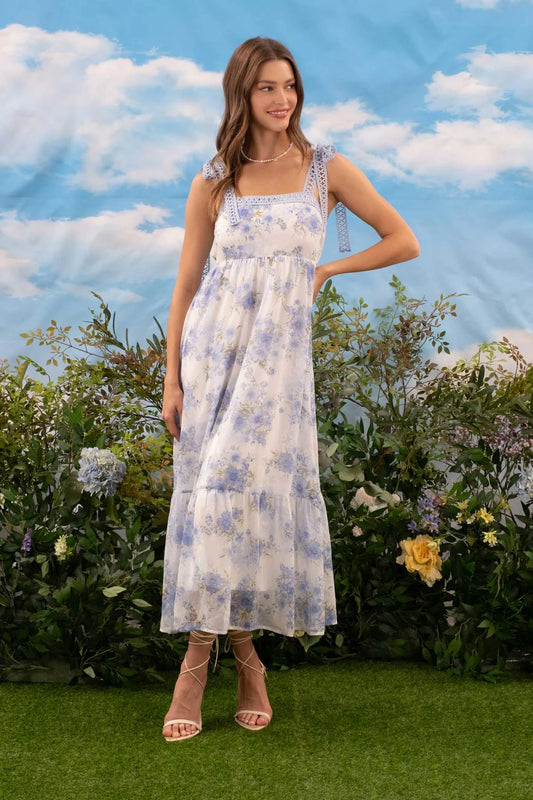Crochet Strap Floral Maxi Dress