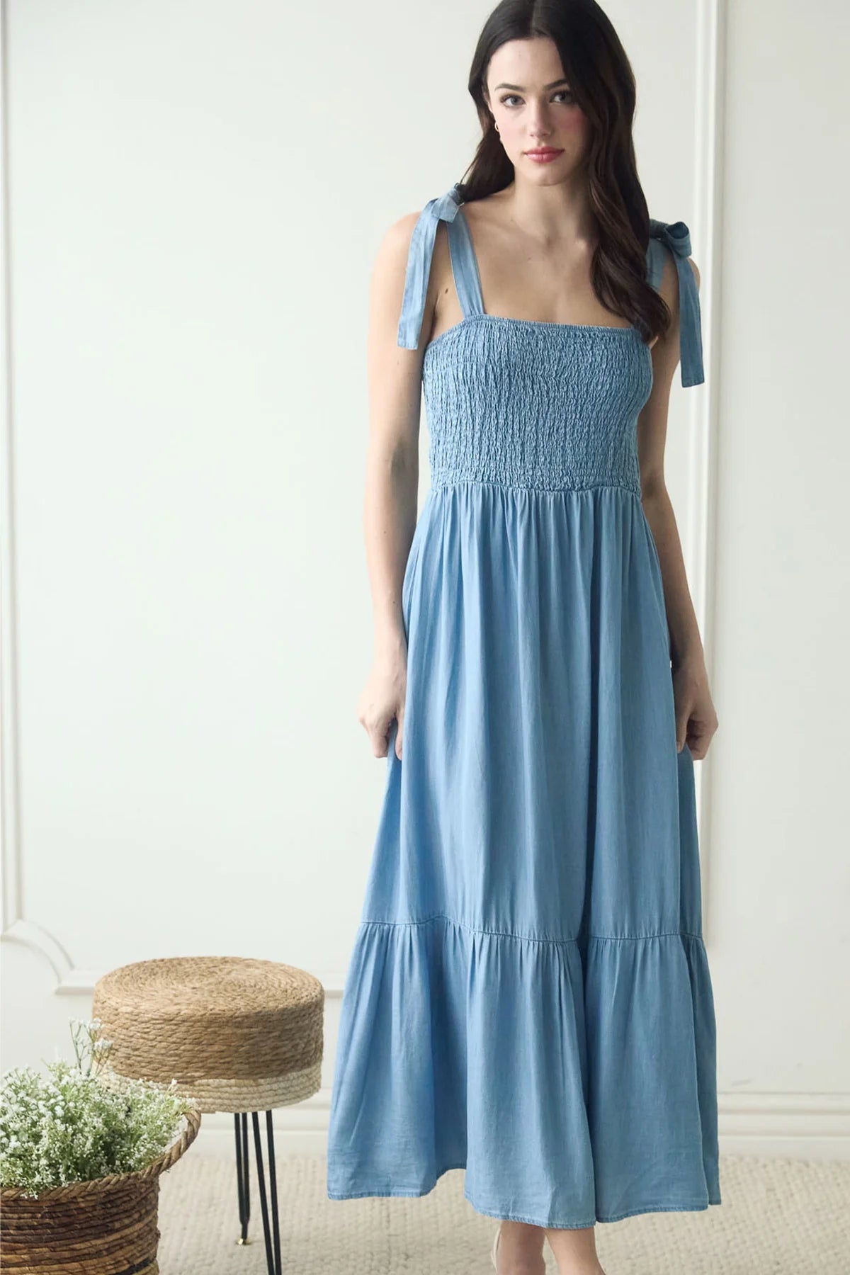 Chambray Tie Strap Dress