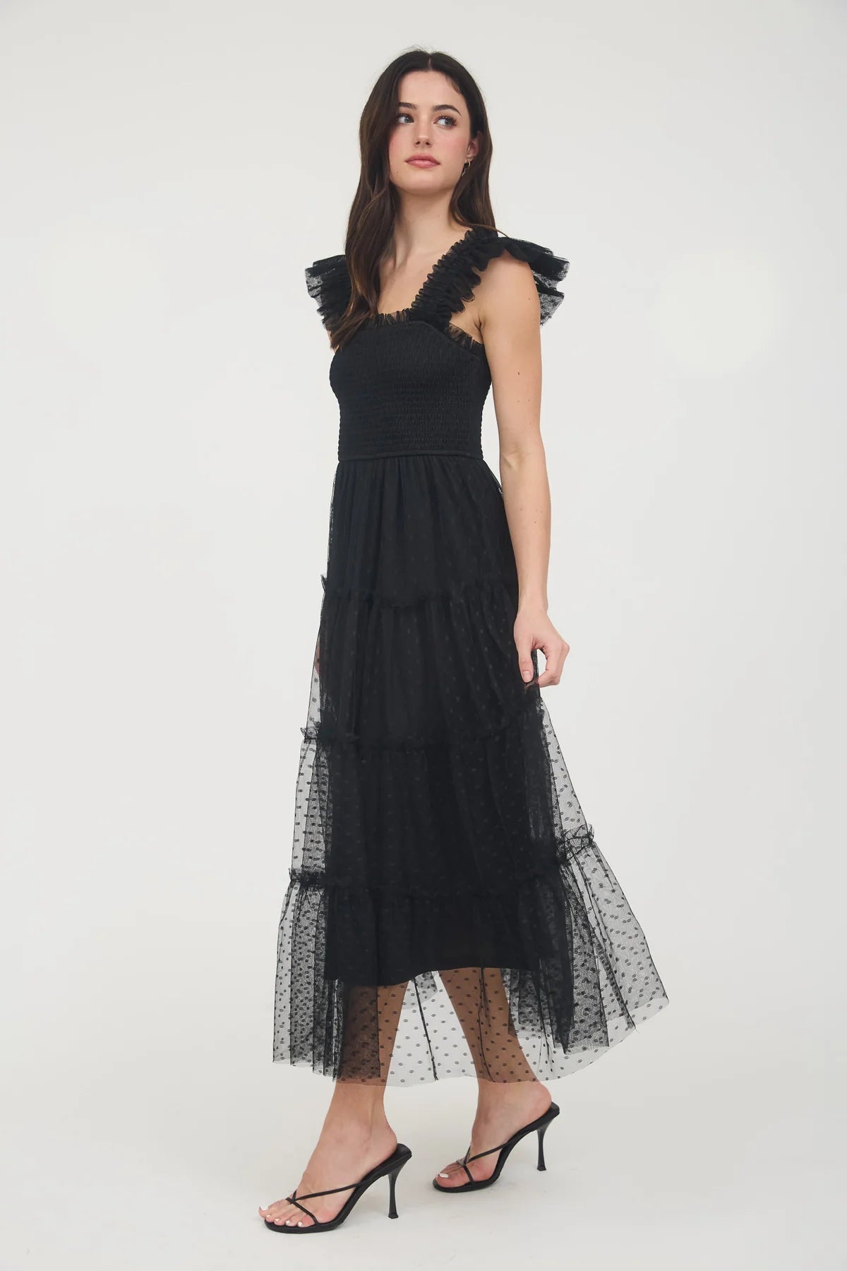 Chiffon Layered Polka Dot Dress Emilie-Bs Chiffon Layered Polka Dot Dress Emilie-Bs