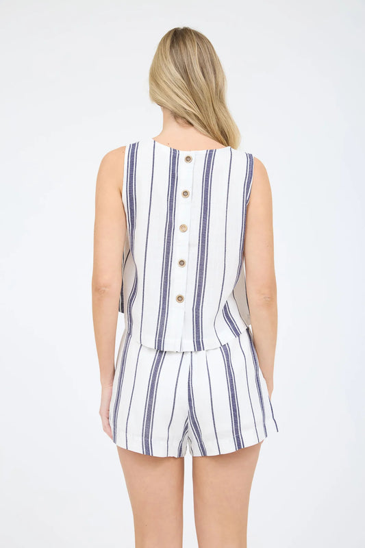 Striped Button-Back Cropped Top