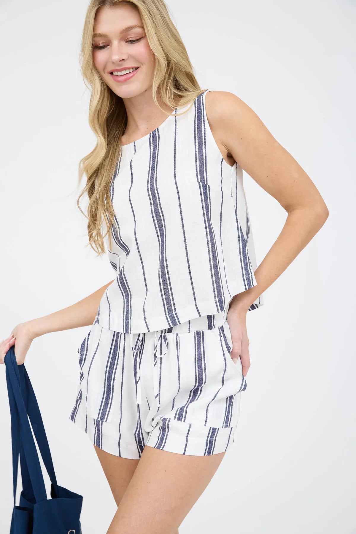 Striped Button-Back Cropped Top