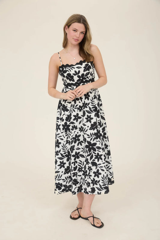 Wave Trim Back Tie Dress