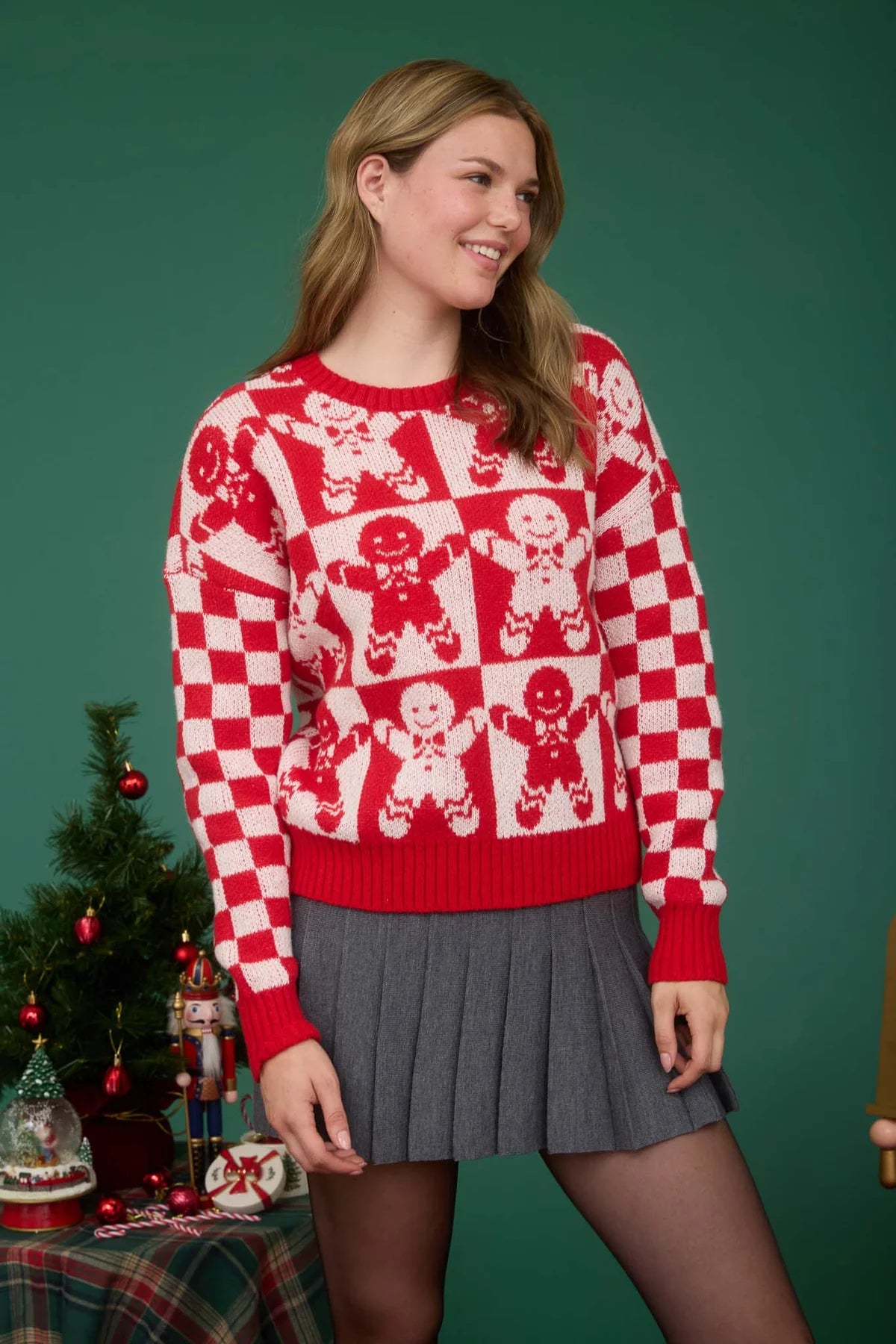 Gingerbread Checkered Sweater