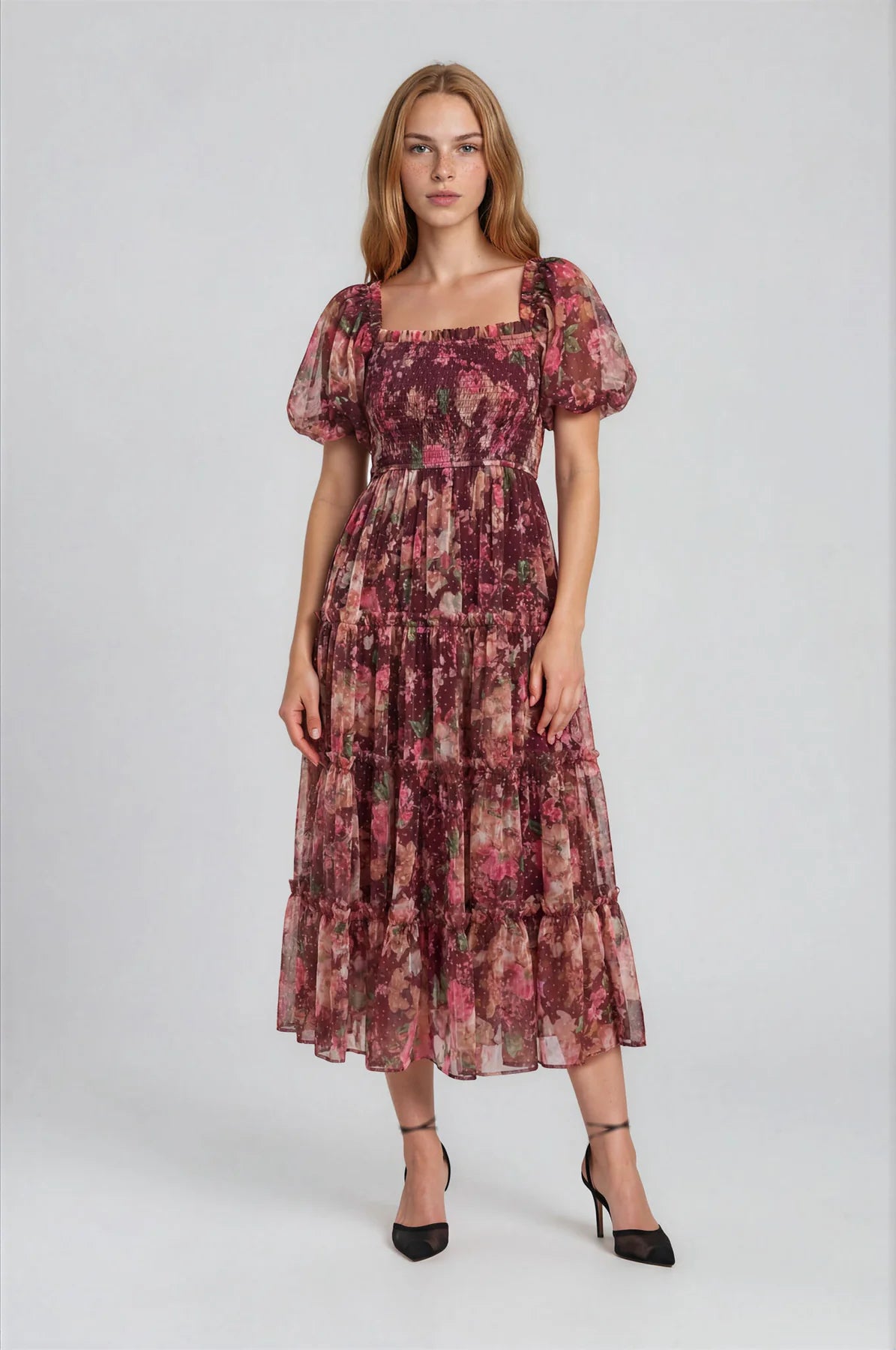 Puff Sleeve Ruffle Dress