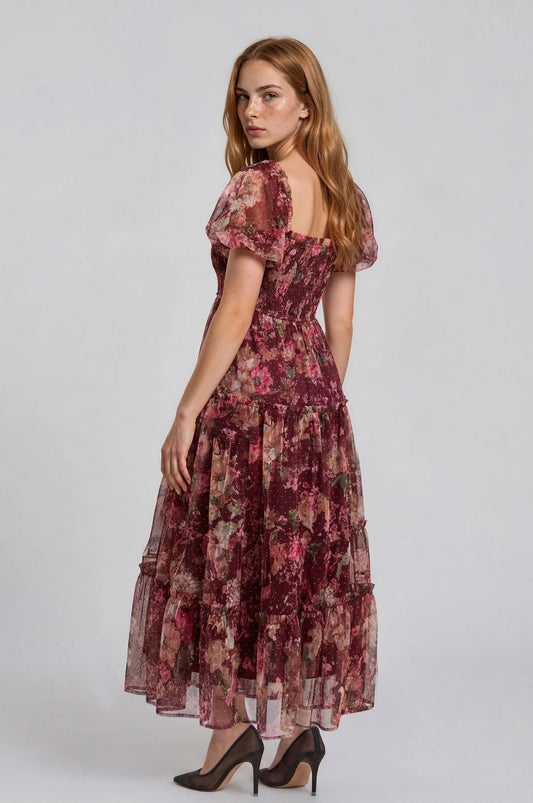 Puff Sleeve Ruffle Dress