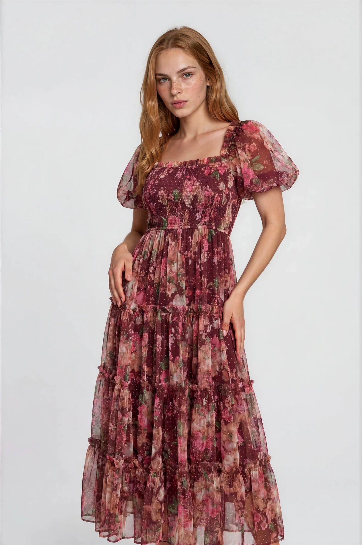 Puff Sleeve Ruffle Dress