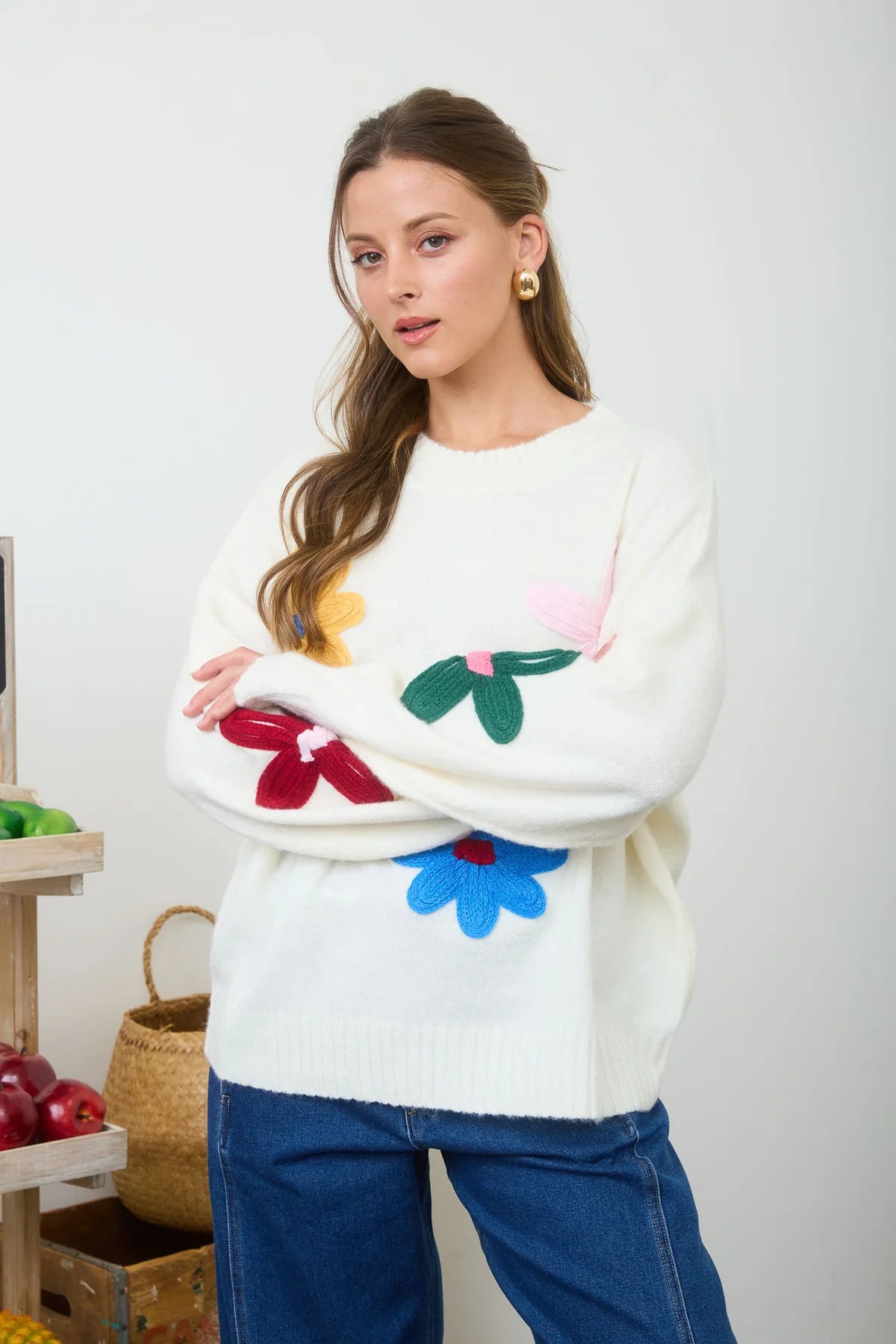 Crochet Floral Detail Sweater
