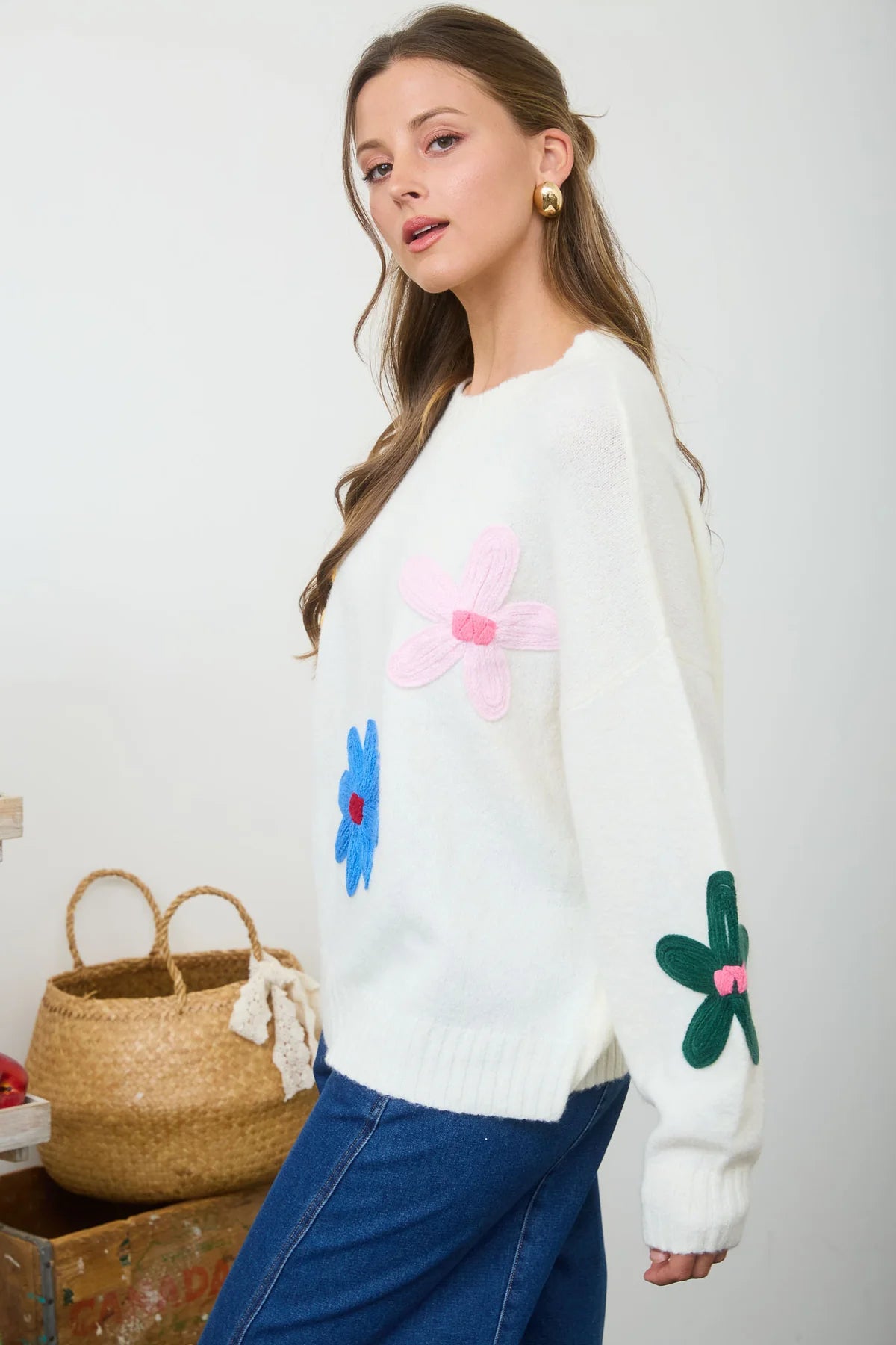 Crochet Floral Detail Sweater