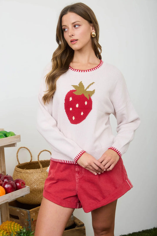Strawberry Contrast Stitch Sweater