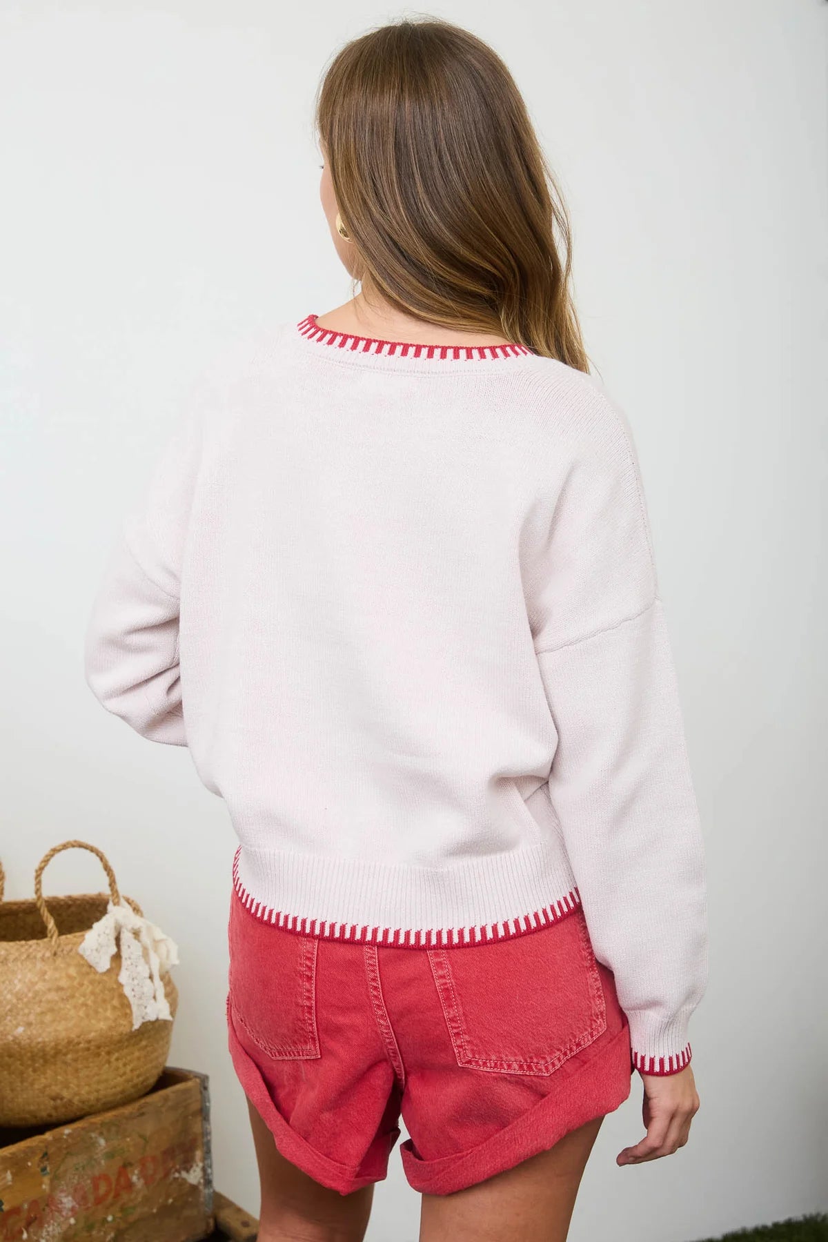Strawberry Contrast Stitch Sweater