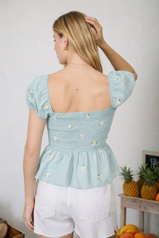 Floral Embroidered Puff Sleeve Top