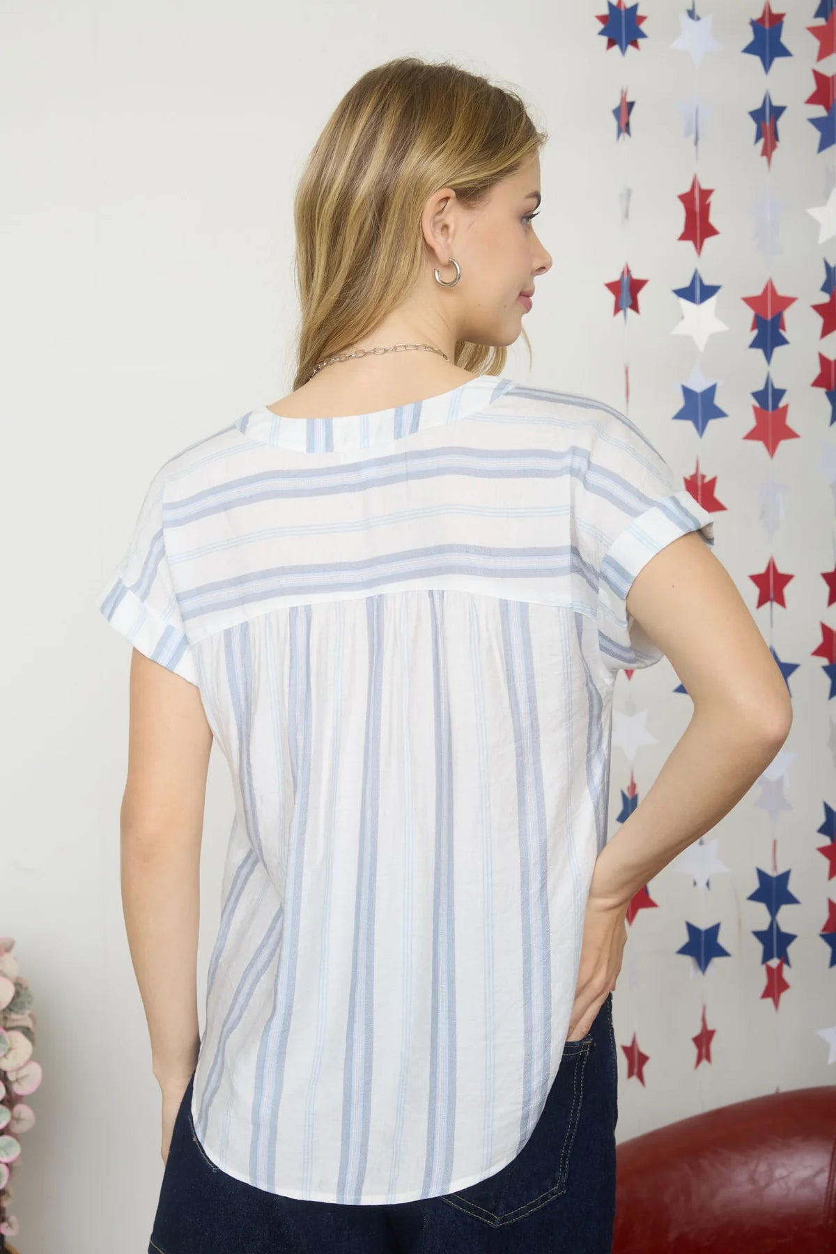 Cuff Sleeve Stripe Top