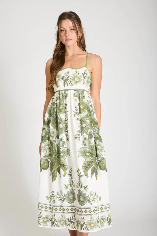 Wave Neckline Floral Dress