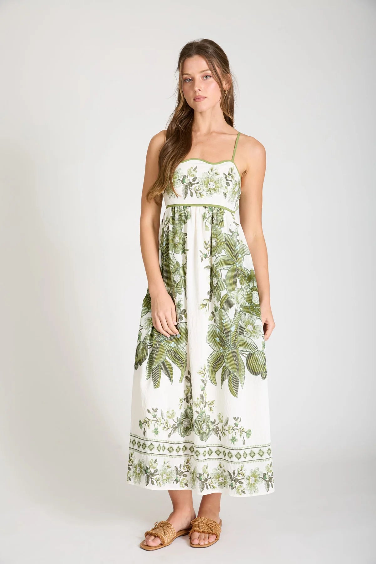 Wave Neckline Floral Dress