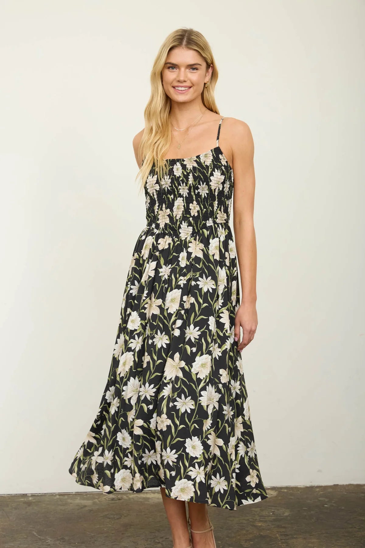 Floral Smocked Midi Dress