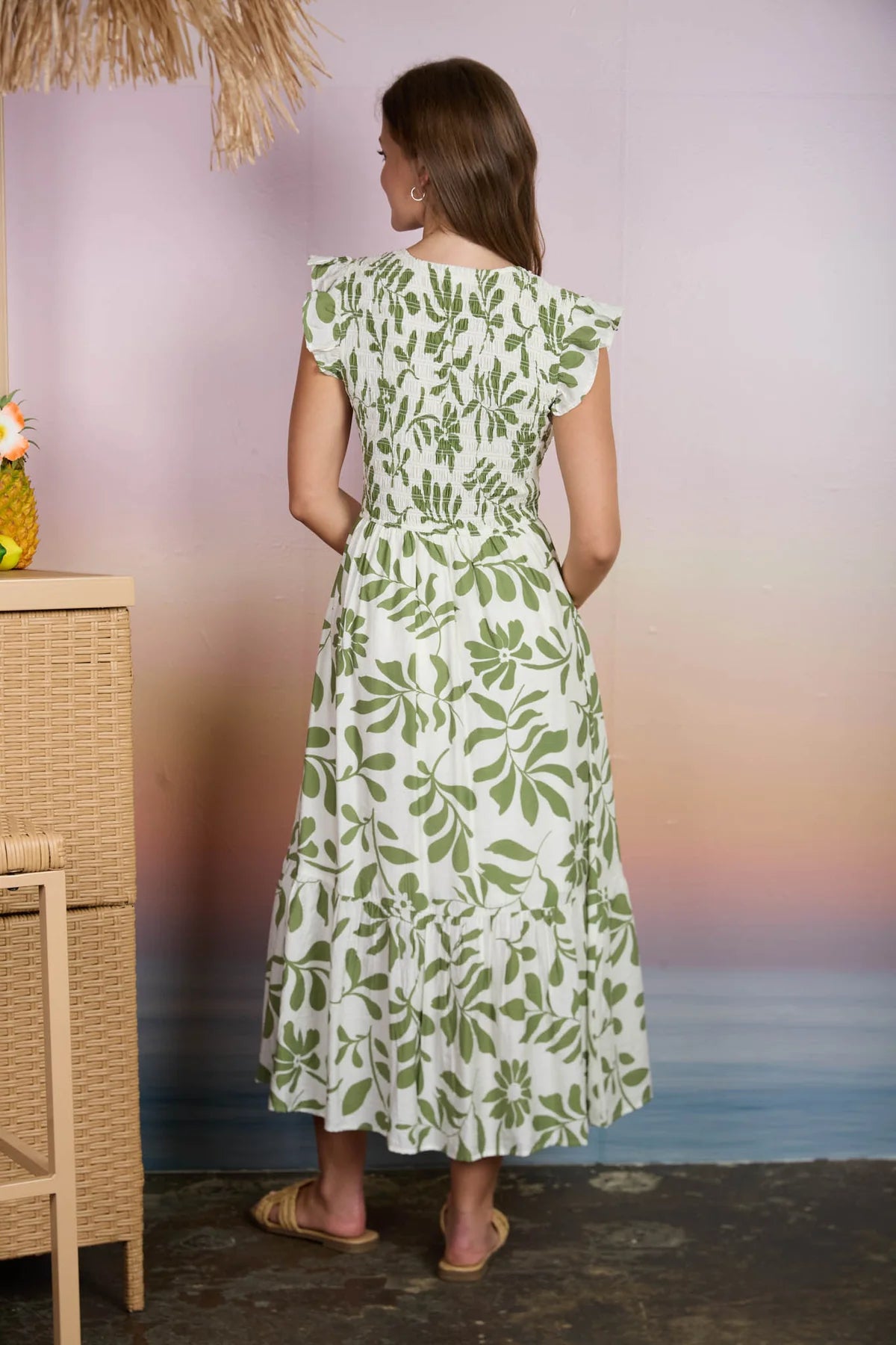 Olive Leaf Midi Dress