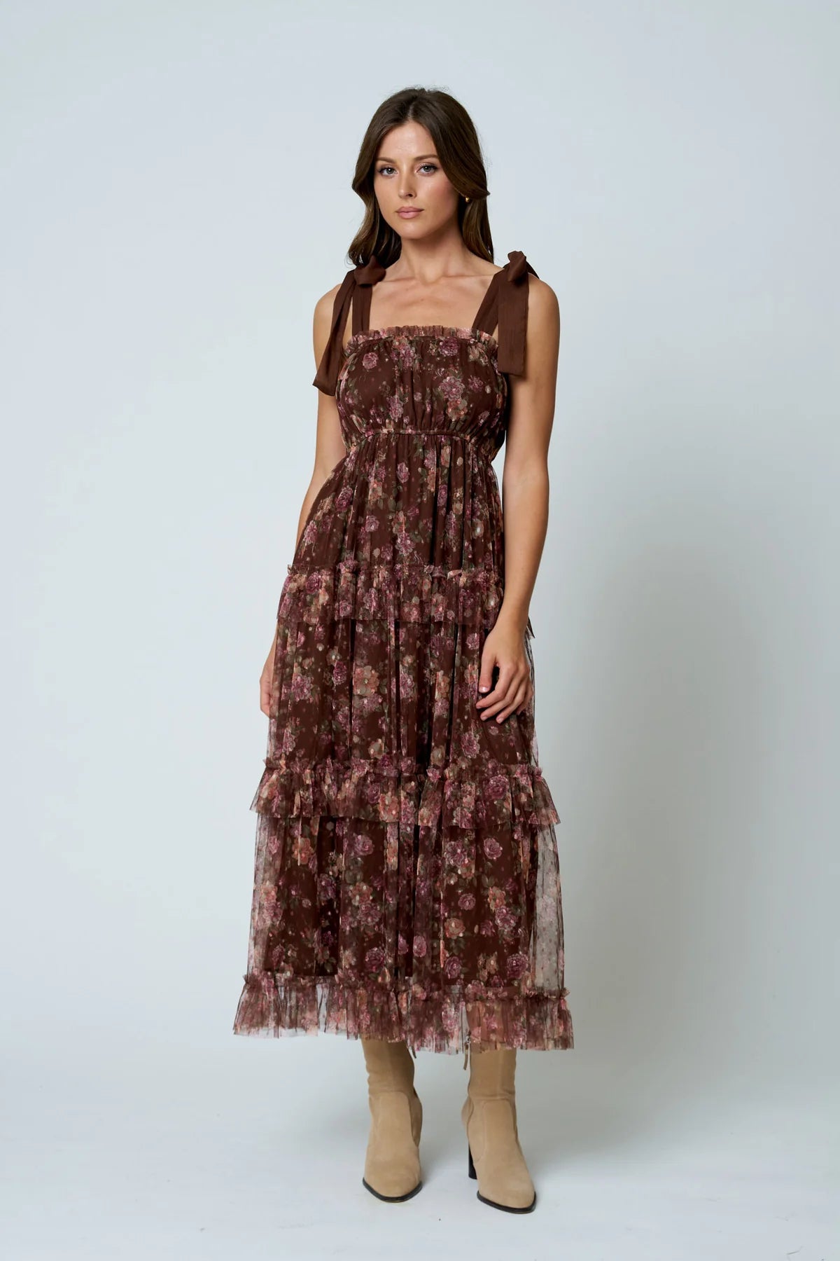 Chiffon Tie Strap Tiered Dress