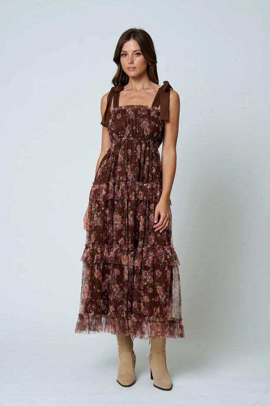 Chiffon Tie Strap Tiered Dress