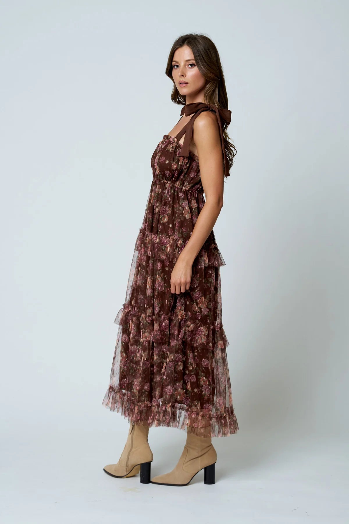 Chiffon Tie Strap Tiered Dress
