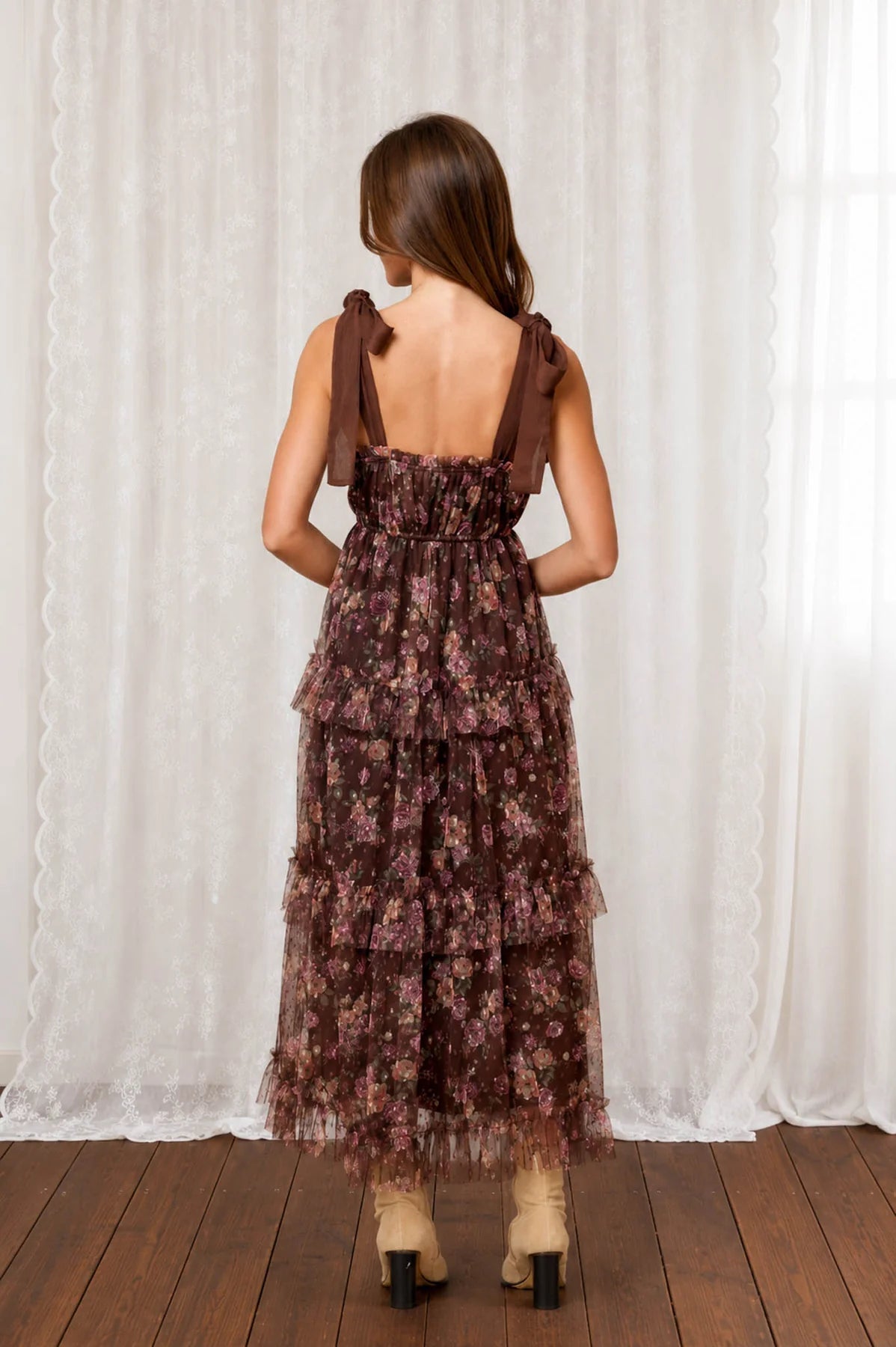 Chiffon Tie Strap Tiered Dress