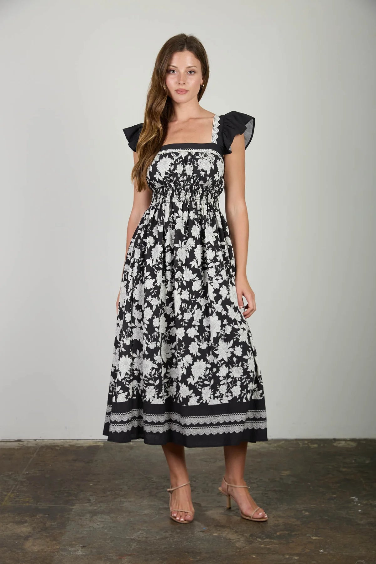 Lace Trim Smocked Dress