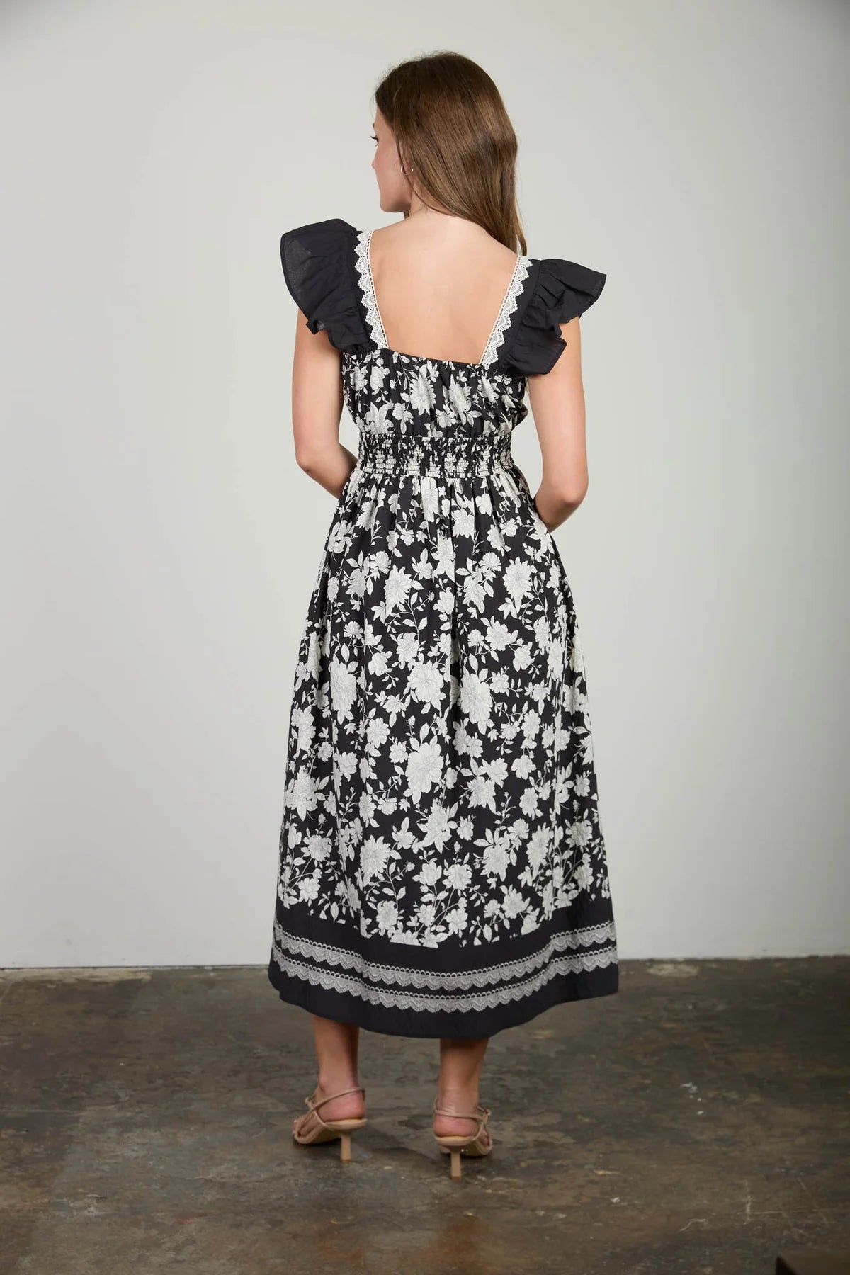Lace Trim Smocked Dress