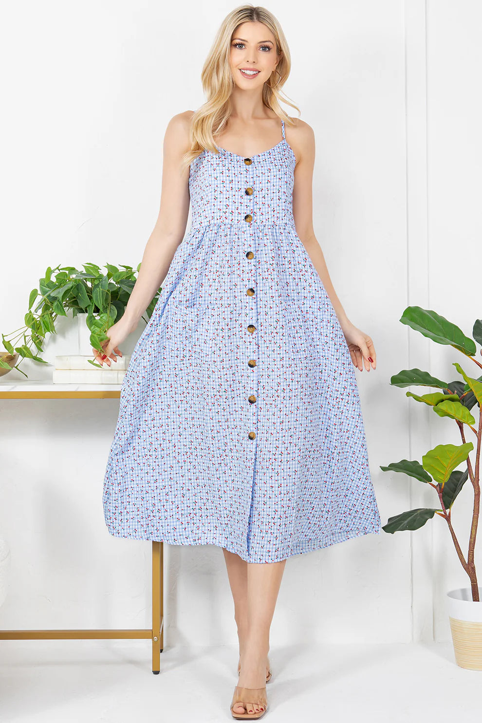 Checkered Print Cherry Dress