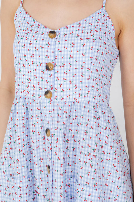 Checkered Print Cherry Dress