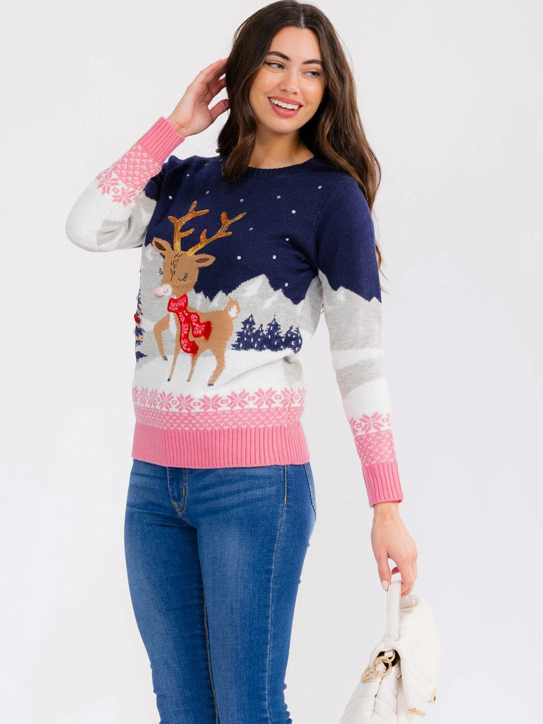 Sequin Holiday Deer Sweater