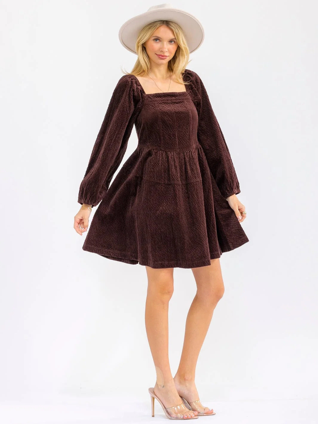 Square Neck Corduroy Dress