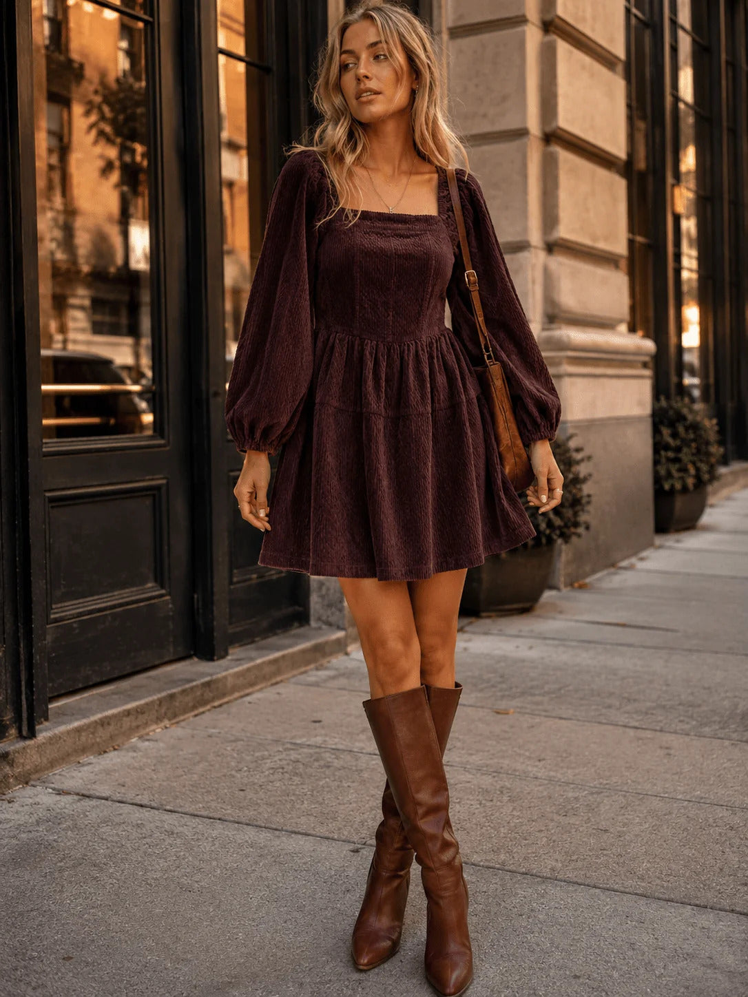 Square Neck Corduroy Dress